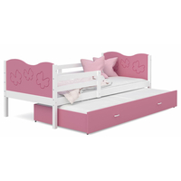 Dětská postel s přistýlkou MAX W - 200x90 cm - růžovo-bílá - motýlci