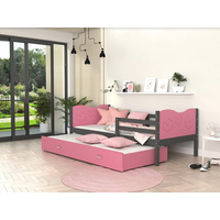 Dětská postel s přistýlkou MAX W - 200x90 cm - růžovo-šedá - motýlci