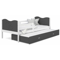 Dětská postel s přistýlkou MAX W - 200x90 cm - šedo-bílá - srdíčka