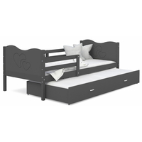 Dětská postel s přistýlkou MAX W - 200x90 cm - šedá - srdíčka
