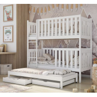 Dětská patrová postel z masivu borovice s přistýlkou a šuplíky EMIL - 200x90 cm - bílá