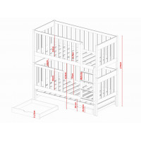 Dětská patrová postel z masivu EMIL s přistýlkou a šuplíky - 200x90 cm - bílá