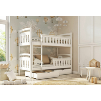 Dětská patrová postel z masivu HENRY se šuplíky 200x90 cm - bílá