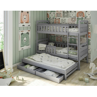 Dětská patrová postel z masivu HERMIONA s přistýlkou a šuplíky - 200x90 cm - bílá