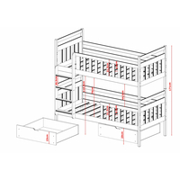 Dětská patrová postel z masivu MARIE se šuplíky 200x90 cm - bílá