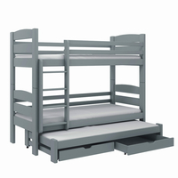 Dětská patrová postel z masivu CYRIL s přistýlkou a šuplíky - 200x90 cm - ŠEDÁ