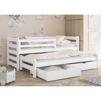 Dětská postel z masivu borovice s přistýlkou a šuplíky SANDRA - 200x90 cm - BÍLÁ