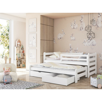 Dětská postel z masivu SANDRA s přistýlkou a šuplíky - 200x90 cm - BÍLÁ
