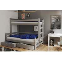 Dětská patrová postel s rozšířeným spodním lůžkem a šuplíky BENJAMIN - šedá - 200x90/120 cm