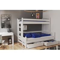 Dětská patrová postel s rozšířeným spodním lůžkem a šuplíky BENJAMIN - bílá - 200x90/120 cm