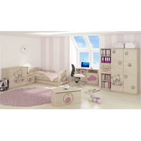 Dětská postel bez šuplíku s výřezem KOČIČKA - růžová 140x70 cm + matrace ZDARMA - NORSKÁ BOROVICE - 2x krátká zábrana