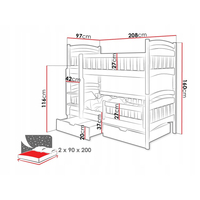 Dětská patrová postel z masivu DOMINIK II se šuplíky - 200x90 cm - bílá