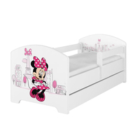 Dětská postel Disney se šuplíkem  - MYŠKA MINNIE PARIS 140x70 cm BÍLÁ - 1 krátká + 1 dlouhá zábrana