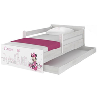 Dětská postel MAX bez šuplíku Disney - MINNIE PARIS 180x90 cm NORSKÁ BOROVICE - 2x krátká zábrana