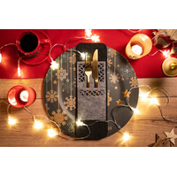 Vánoční obal na příbory - 4 ks - šedé - ornamenty