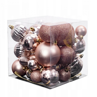 Vánoční závěsné baňky na stromeček - 3 velikosti - 6 druhů - 36 ks - rose gold