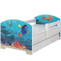Dětská postel se šuplíkem Disney - HLEDÁ SE NEMO 140x70 cm, 1x dlouhá + 1x krátká zábrana