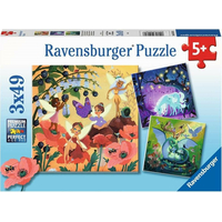 RAVENSBURGER Puzzle Víly, drak a jednorožec 3x49 dílků