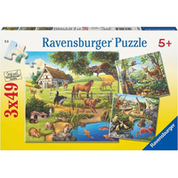 RAVENSBURGER Puzzle Zvířata v lese, ZOO a na statku 3x49 dílků