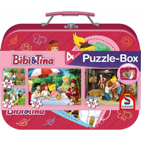 SCHMIDT Puzzle Bibi a Tina 4v1 v plechovém kufříku (100, 100, 150, 150 dílků)