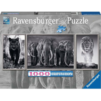 RAVENSBURGER Puzzle Triptych: Panter, sloni, lev 1000 dílků