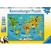 RAVENSBURGER Puzzle Mapa světa divokých zvířat XXL 150 dílků