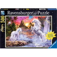 RAVENSBURGER Svítící puzzle Jednorožci u řeky 500 dílků