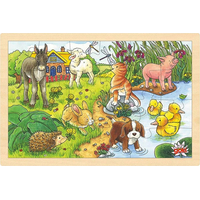 GOKI Dřevěné puzzle Mláďata na statku 24 dílků