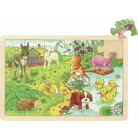 GOKI Dřevěné puzzle Mláďata na statku 24 dílků