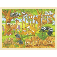 GOKI Dřevěné puzzle Zvířecí mláďátka v lese 48 dílků