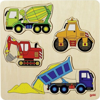 GOKI Dřevěné vkládací puzzle Stavební stroje