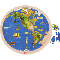 GOKI Oboustranné dřevěné puzzle Svět 57 dílků