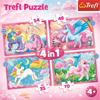 TREFL Puzzle Jednorožci a kouzla 4v1 (35,48,54,70 dílků)