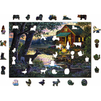 WOODEN CITY Dřevěné puzzle Večer v domě u jezera 2v1, 505 dílků EKO