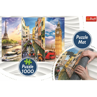 TREFL Puzzle Koláž měst Paříž-Benátky-Londýn 1000 dílků + Podložka pod puzzle