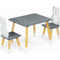 ECOTOYS Dětský dřevěný stůl se dvěma židličkami Zajíček