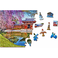 WOODEN CITY Dřevěné puzzle Chrám Byodo-in, Kjóto, Japonsko 2v1, 505 dílků EKO