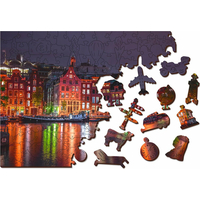 WOODEN CITY Dřevěné puzzle Noční Amsterdam 2v1, 75 dílků EKO