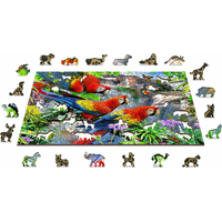 WOODEN CITY Dřevěné puzzle Ostrov papoušků 2v1, 505 dílků EKO