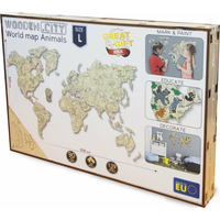 WOODEN CITY Dřevěná mapa se zvířátky velikost L (83x55cm)