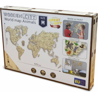 WOODEN CITY Dřevěná mapa se zvířátky velikost M (57x38cm)