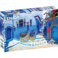 ENJOY Puzzle Tyrkysová ulice v Chefchaouenu, Maroko 1000 dílků