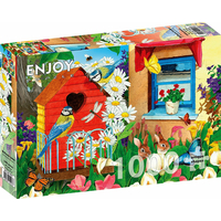 ENJOY Puzzle Zahrada s ptačími budkami 1000 dílků