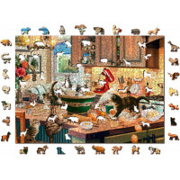 WOODEN CITY Dřevěné puzzle Neposedná koťátka v kuchyni 2v1, 1010 dílků EKO