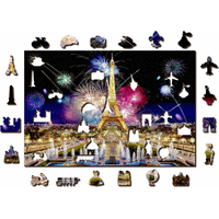 WOODEN CITY Dřevěné puzzle Noční Paříž 2v1, 505 dílků EKO