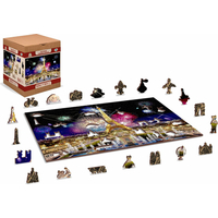 WOODEN CITY Dřevěné puzzle Noční Paříž 2v1, 505 dílků EKO