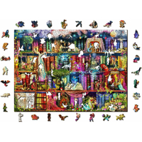 WOODEN CITY Dřevěné puzzle Police s knihami o hledání pokladu 2v1, 1010 dílků EKO