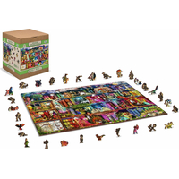 WOODEN CITY Dřevěné puzzle Police s knihami o hledání pokladu 2v1, 1010 dílků EKO