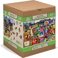 WOODEN CITY Dřevěné puzzle Police s knihami o hledání pokladu 2v1, 1010 dílků EKO