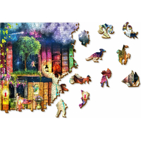 WOODEN CITY Dřevěné puzzle Police s knihami o hledání pokladu 2v1, 1010 dílků EKO